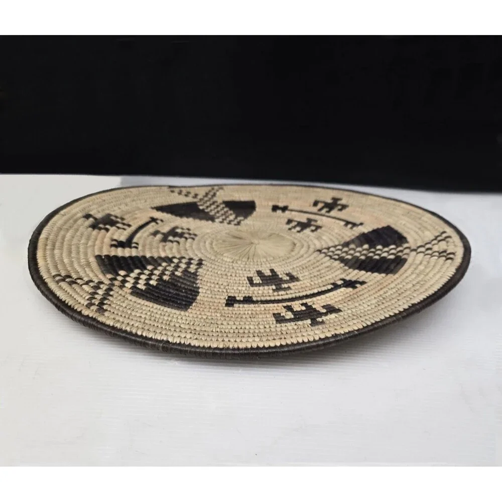 Handwoven Coil Flat Plate Basket Southwestern Native American Style Art 14.5